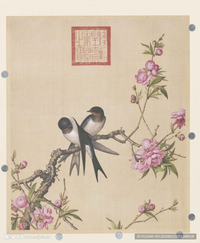 双燕栖花图