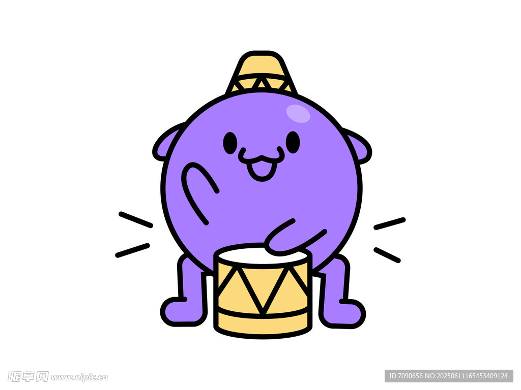 紫色卡通角色敲鼓