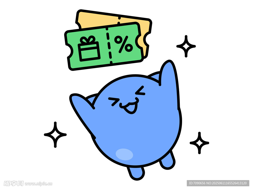 蓝色猫咪抛起优惠券