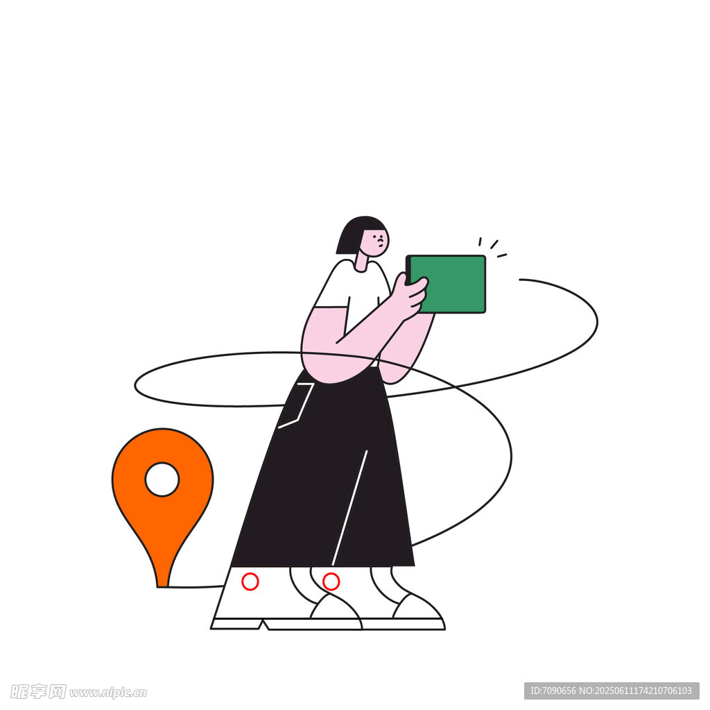 女子手持平板与定位标志