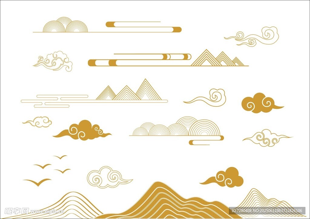 中式金色山水云纹