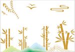 中式金竹山水飞鸟装饰图