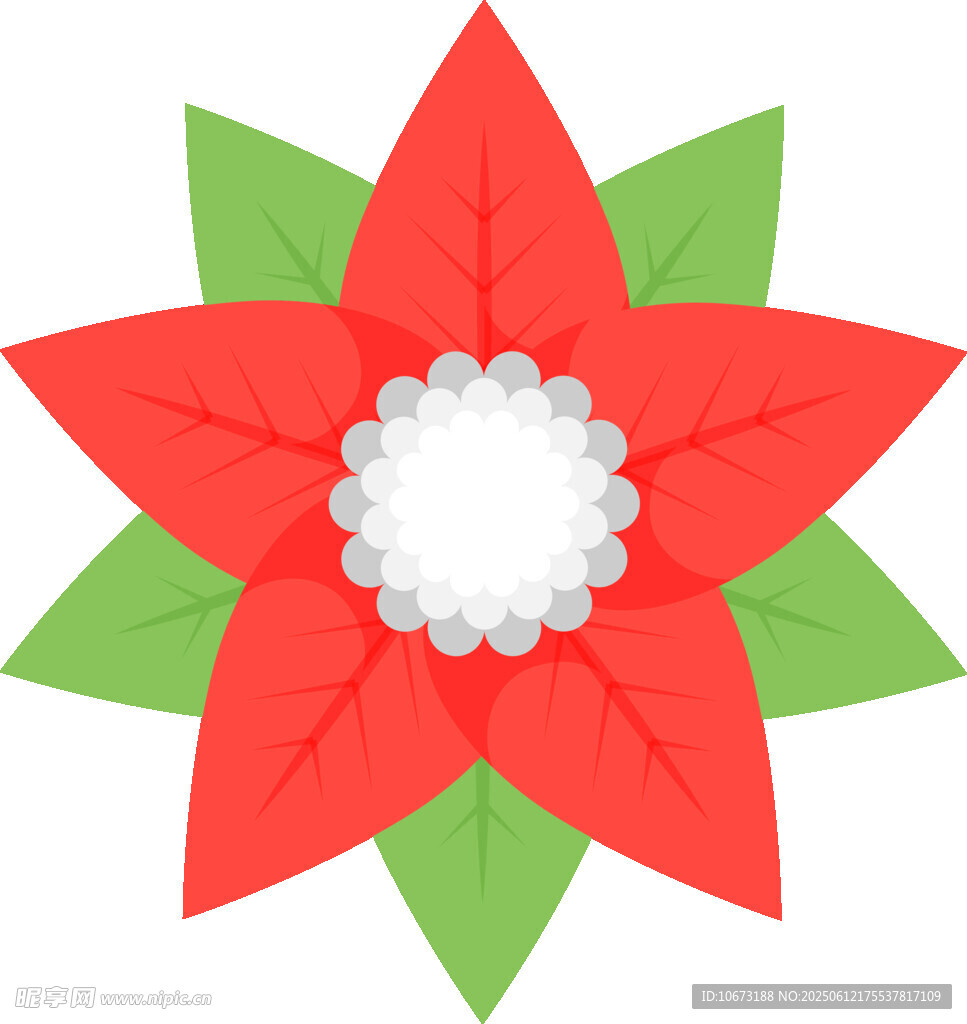红色花朵配绿色叶片图案