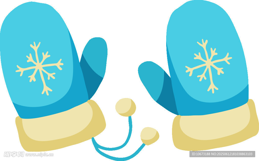 蓝色雪花图案保暖连指手套
