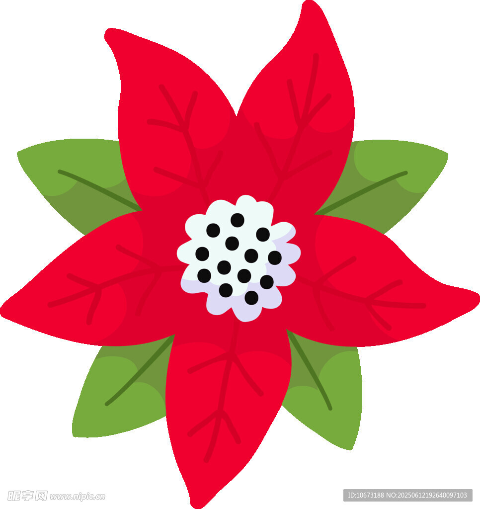 红色花朵配绿叶图案