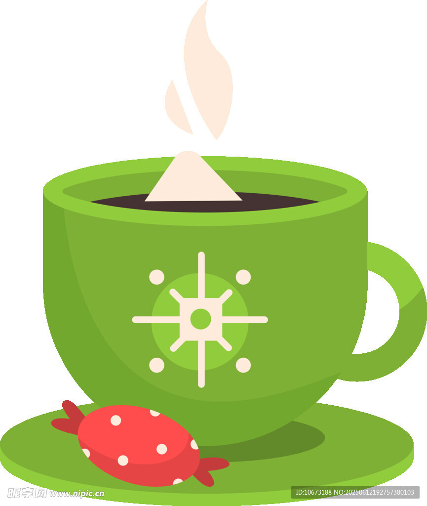 绿色茶杯中的茶与糖果