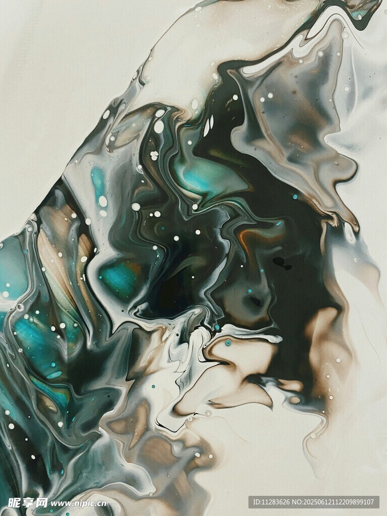 墨绿交融抽象流体艺术