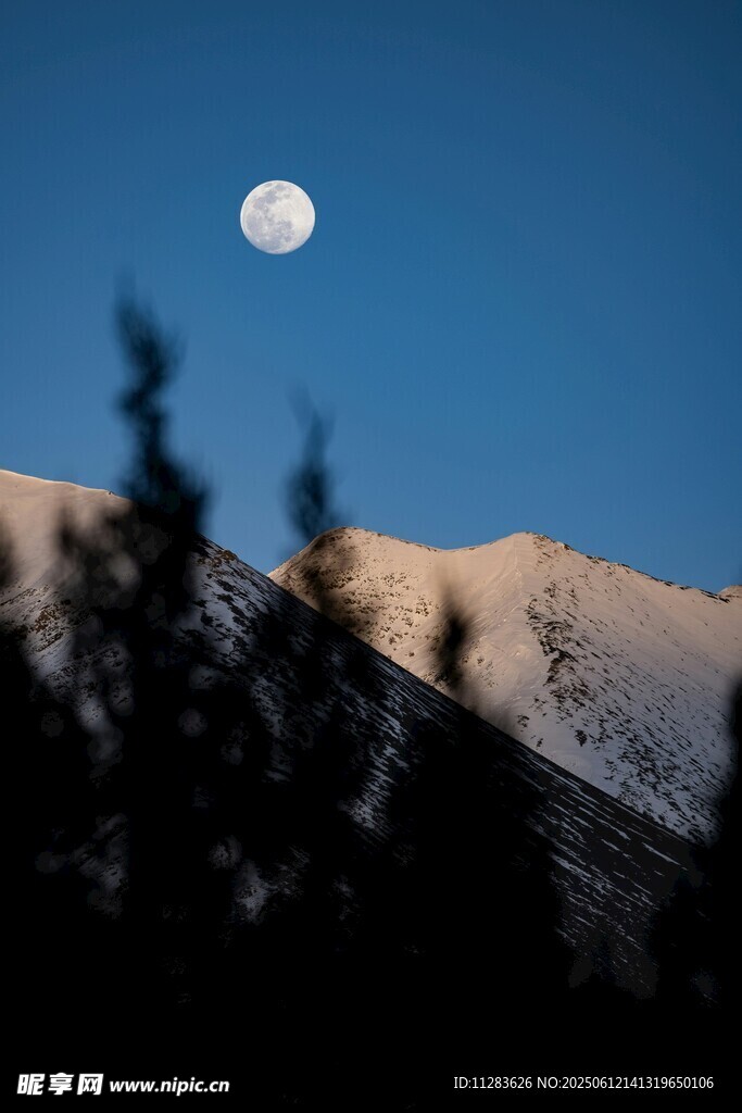 月下雪山美景