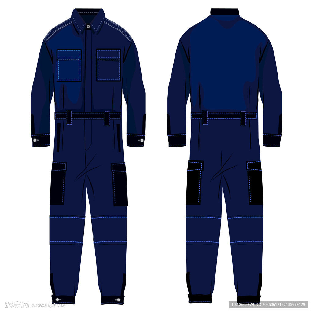 蓝色连体工作服设计图