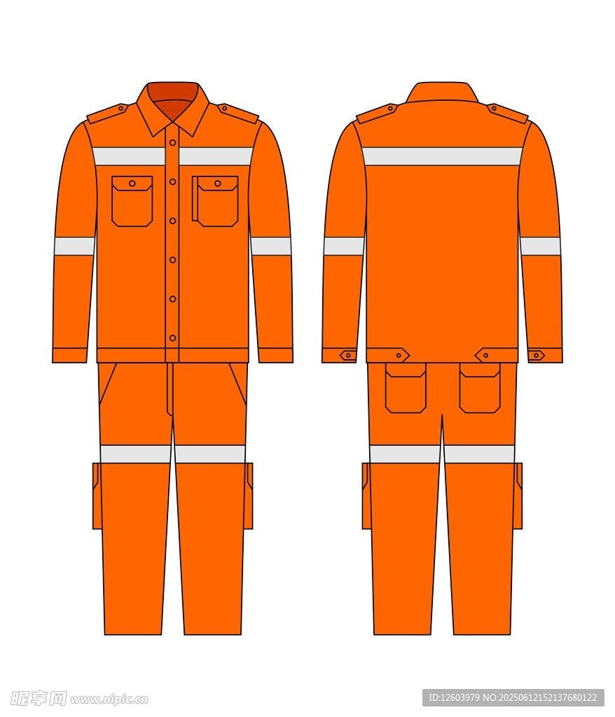 橙色反光条连体工作服设计