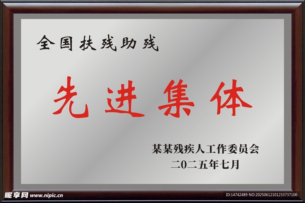 全国扶残助残先进集体奖牌
