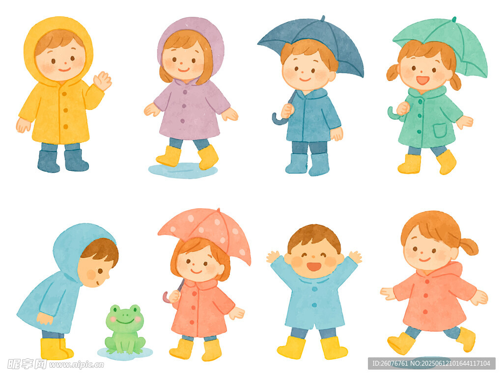 孩子们穿着雨衣快乐玩耍