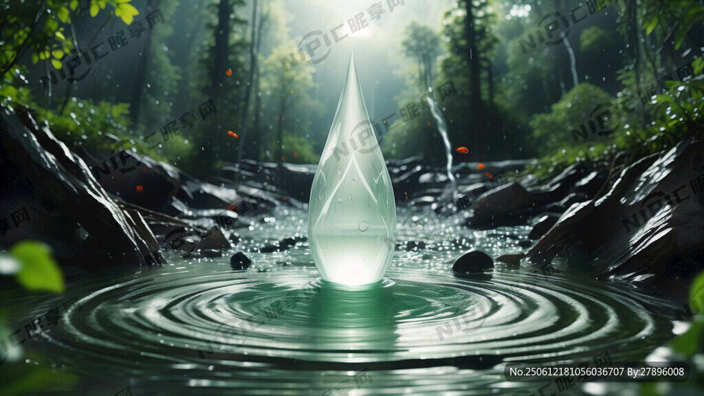绿色森林山水背景 溅起涟漪