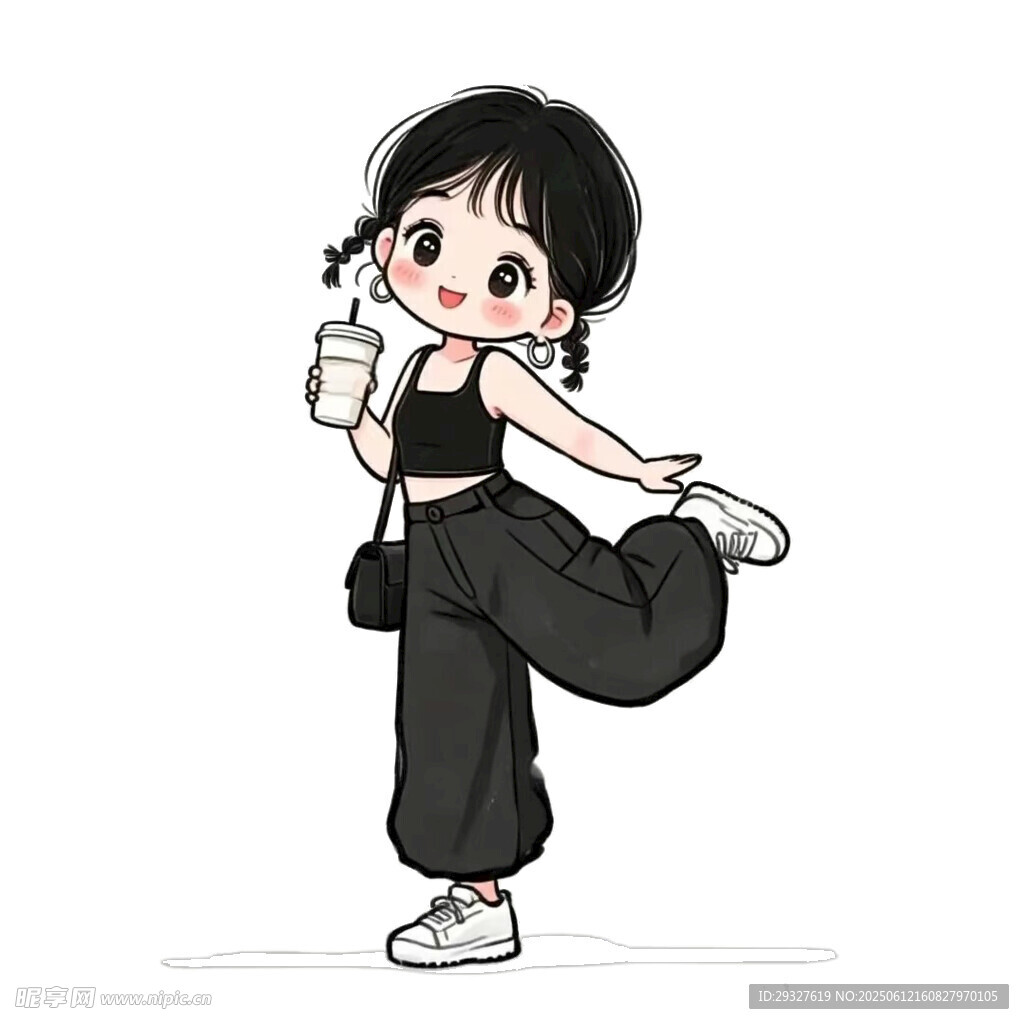 活力少女手持饮品起舞