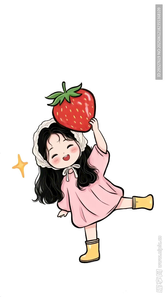 举着草莓的俏皮小女孩