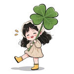 手持四叶草的快乐小女孩
