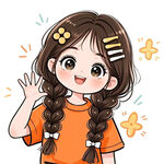 双麻花辫女孩挥手打招呼