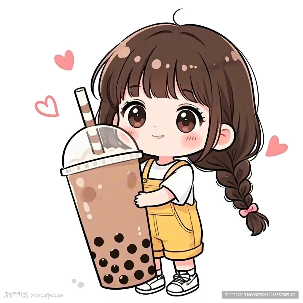 抱珍珠奶茶的可爱女孩