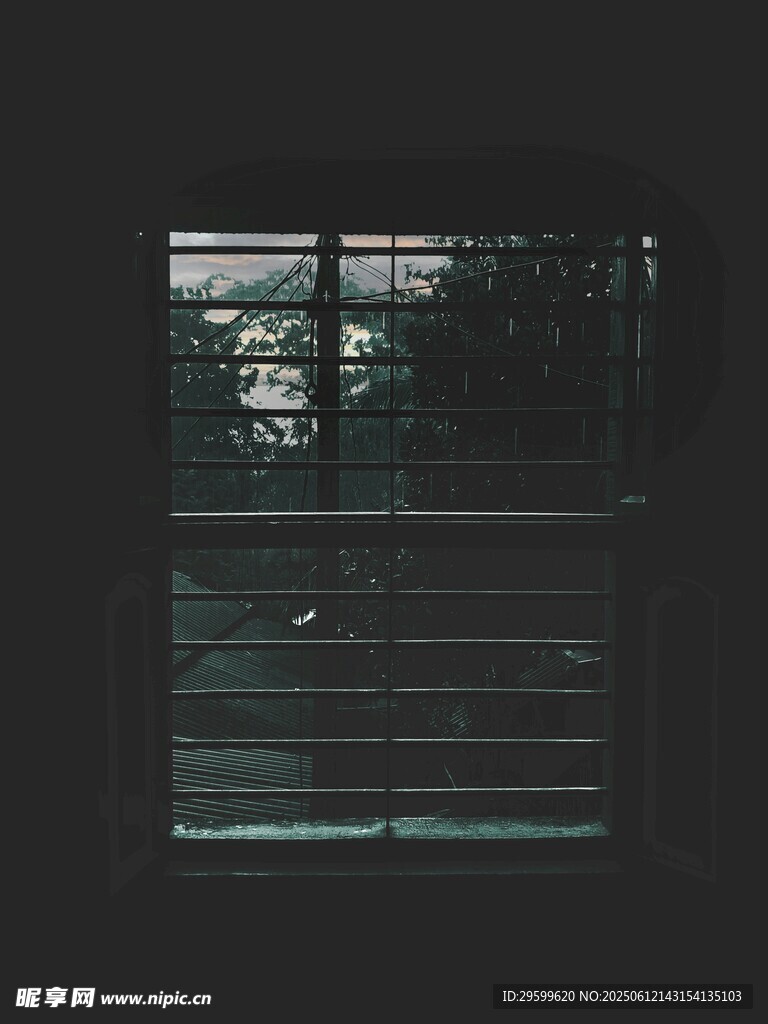 透过铁窗看外界景色