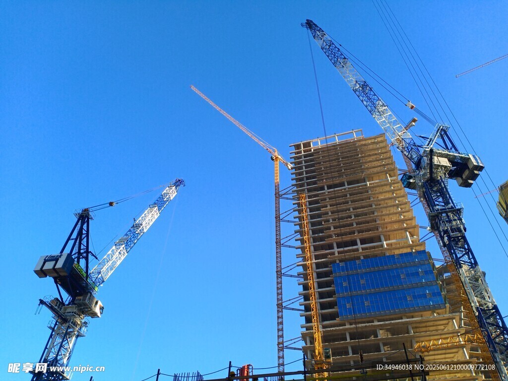 高楼建设中的塔式起重机