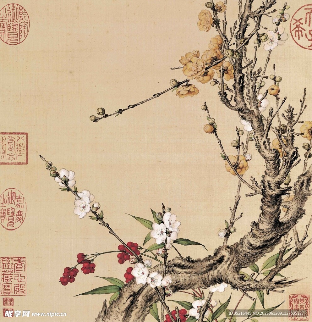 中式古画梅花图