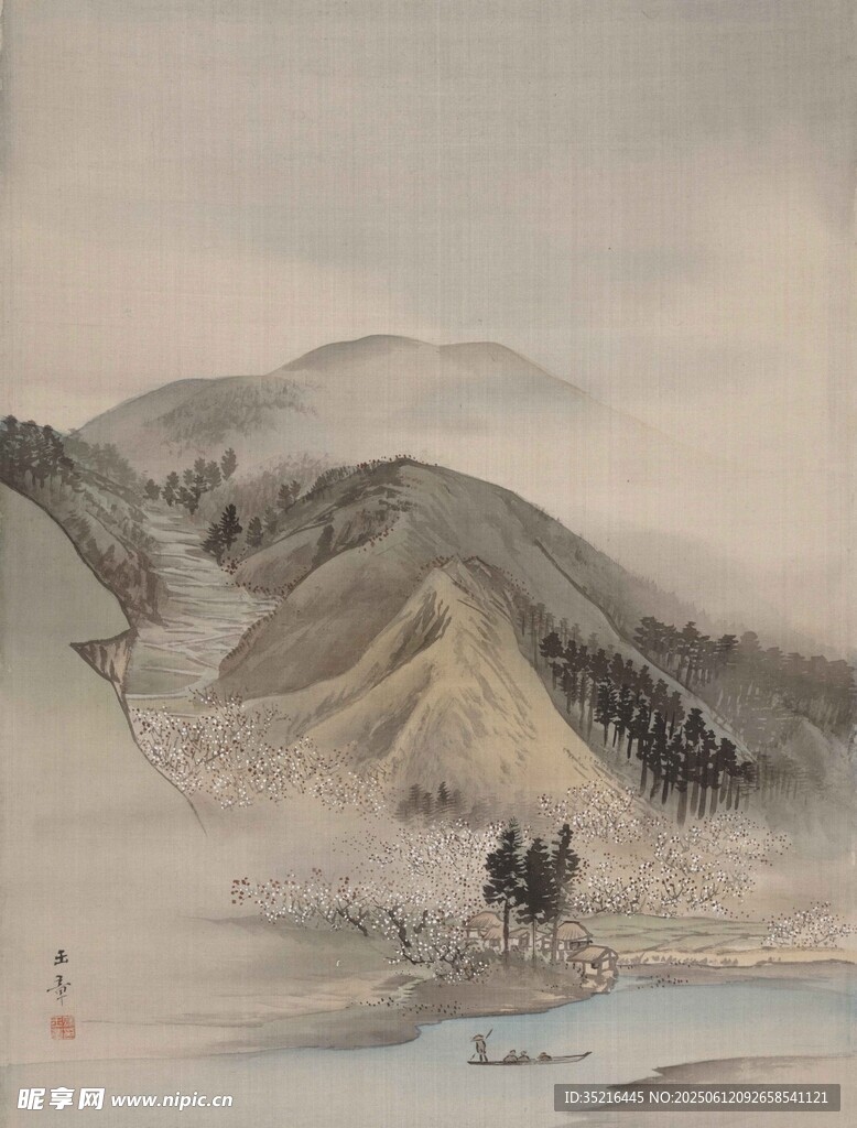 水墨山水间的行者