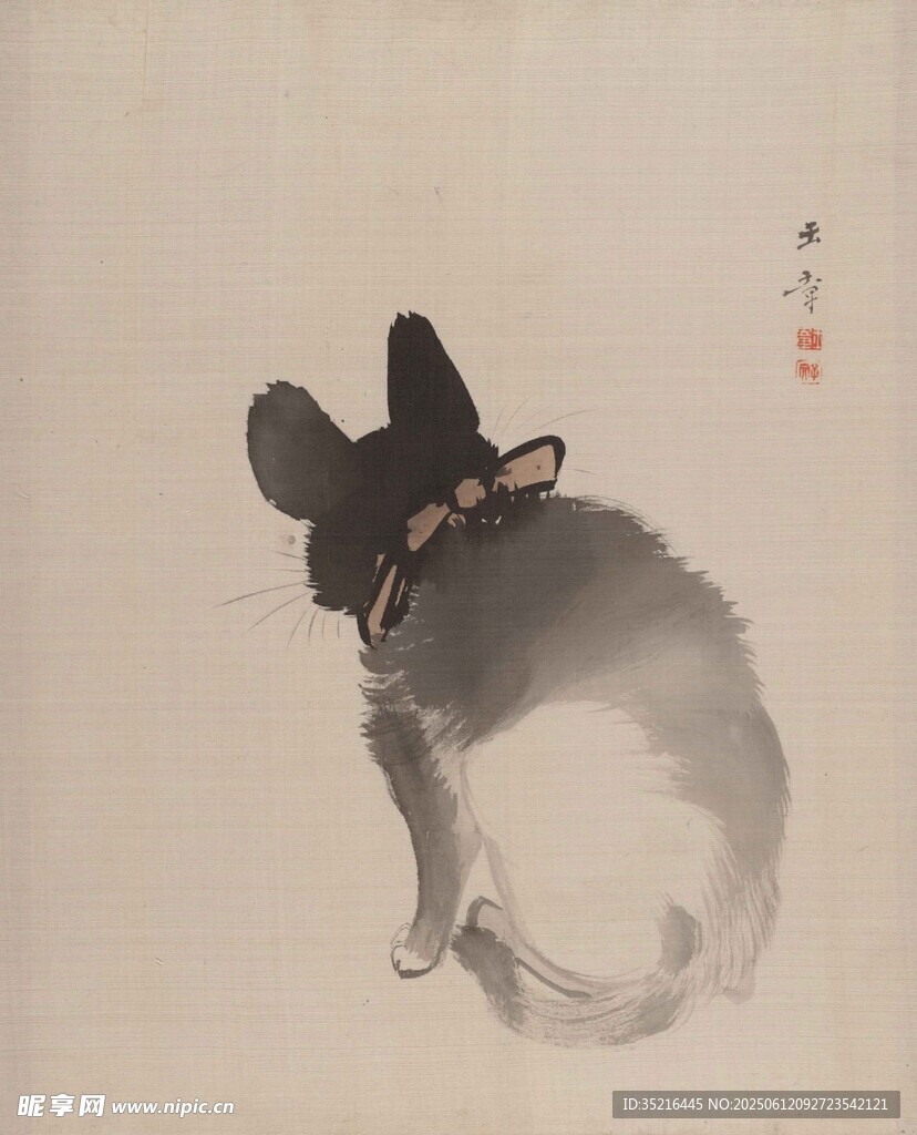 水墨风回首小狗图