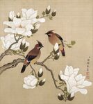 玉兰花枝上的双鸟图