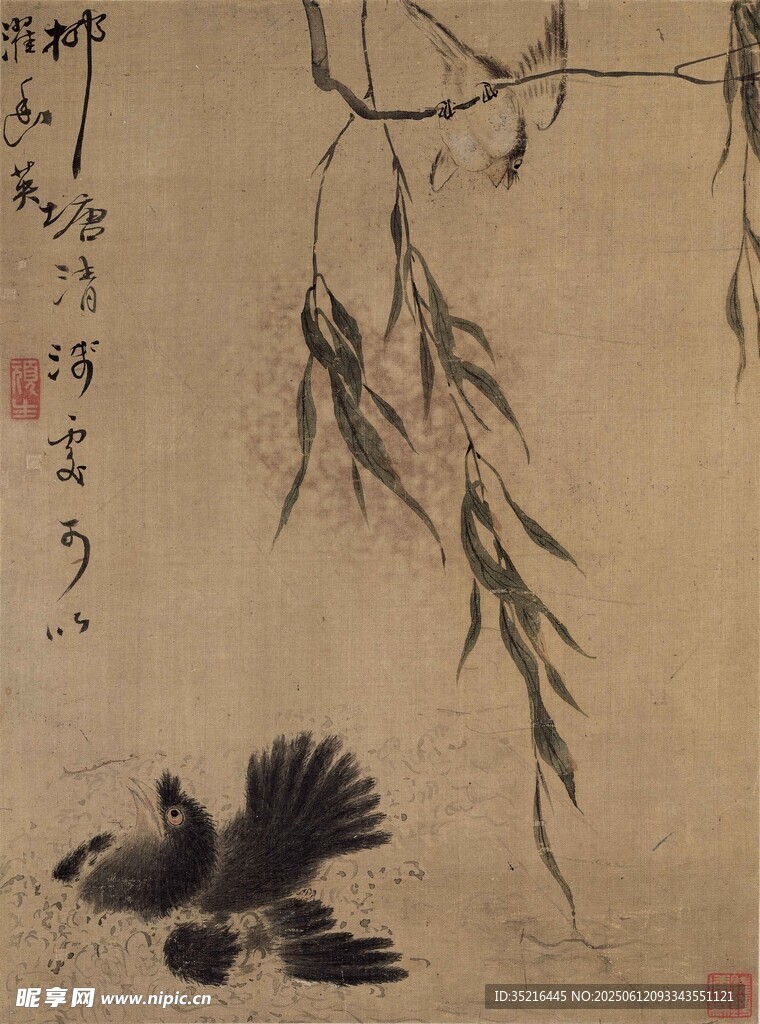 柳下双禽图