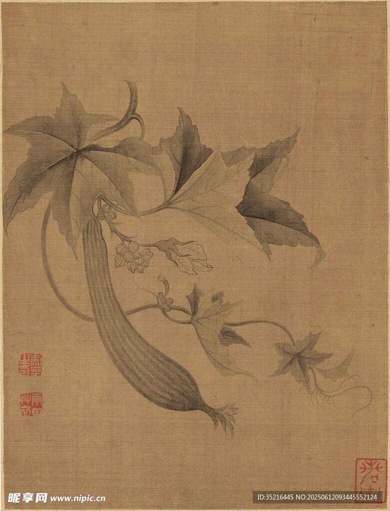 水墨藤蔓飞鸟图