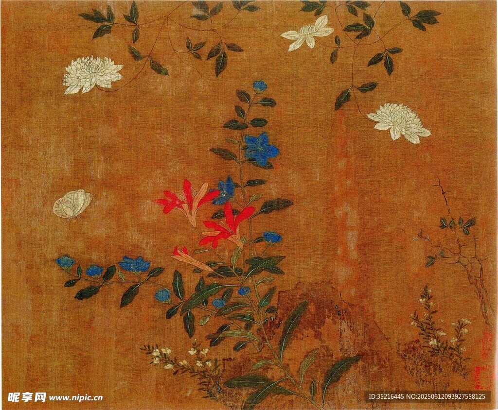 中式古典花卉绘画作品
