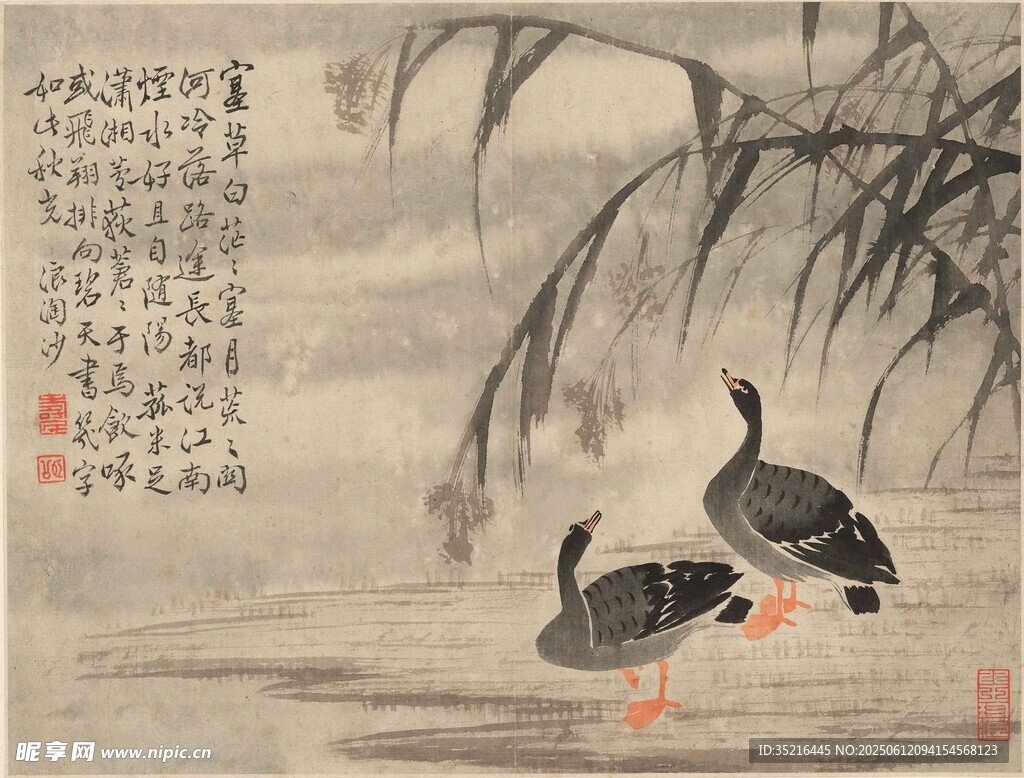 水墨双鸭图