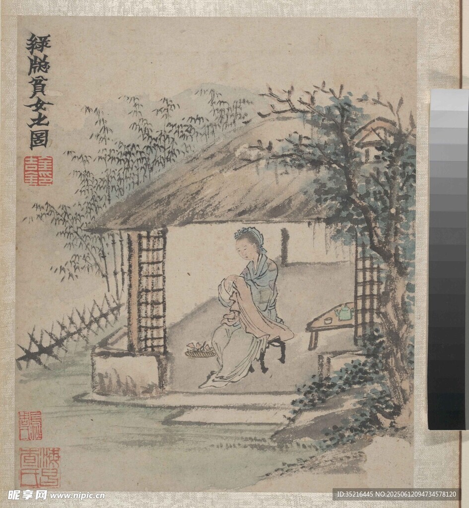 古画中静坐于亭的人物
