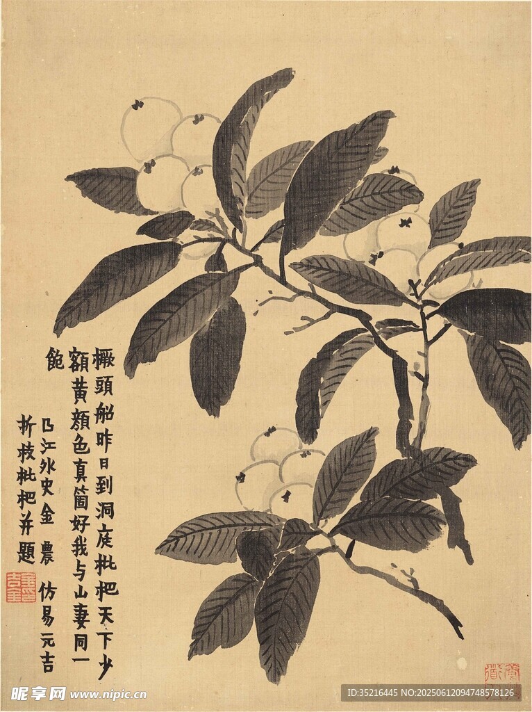 墨绘枝叶图