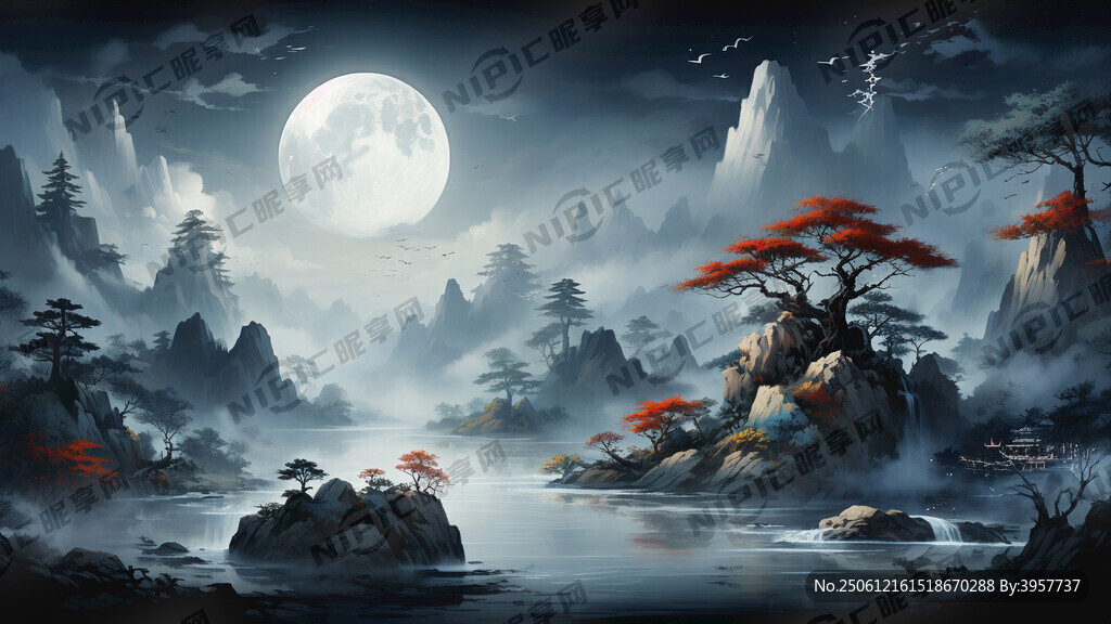 月夜下的静谧山林 泉水潺潺