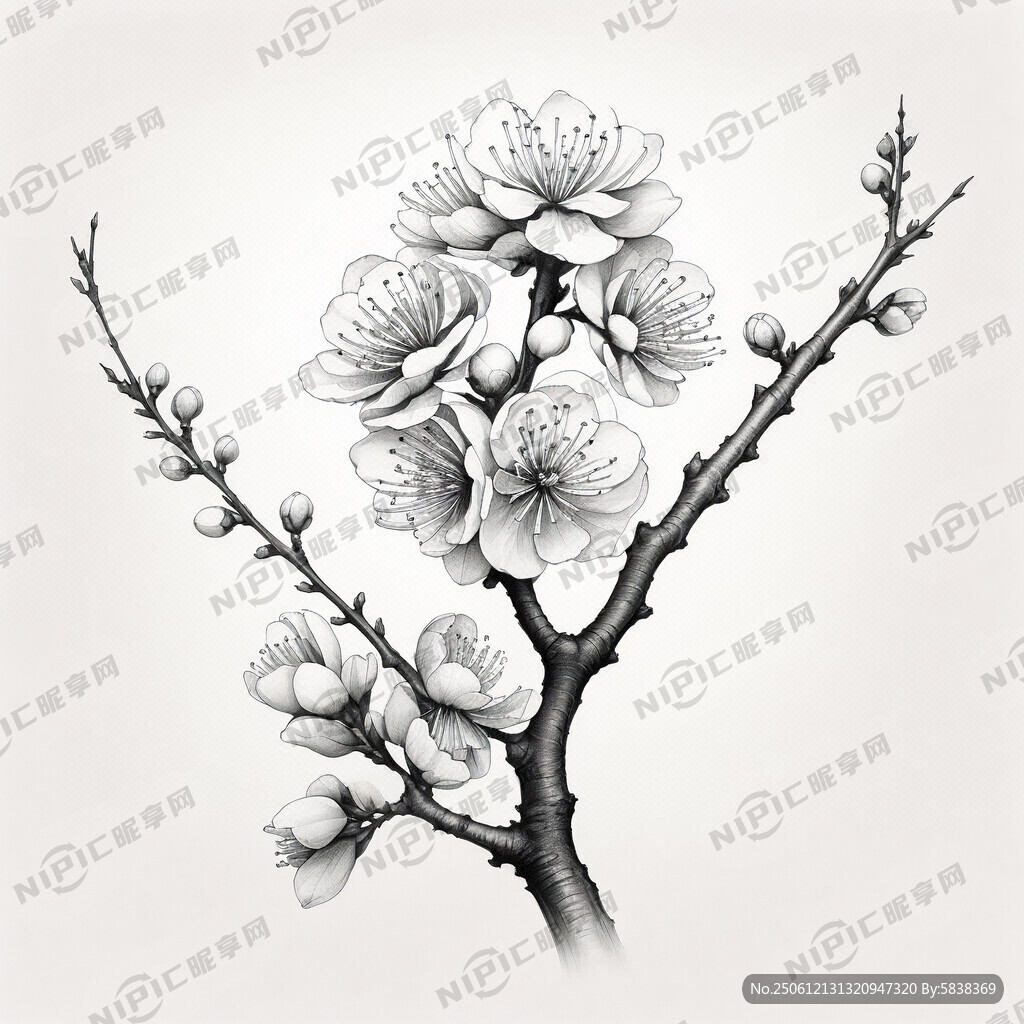 画一张黑白线条画梅图片 有画梅