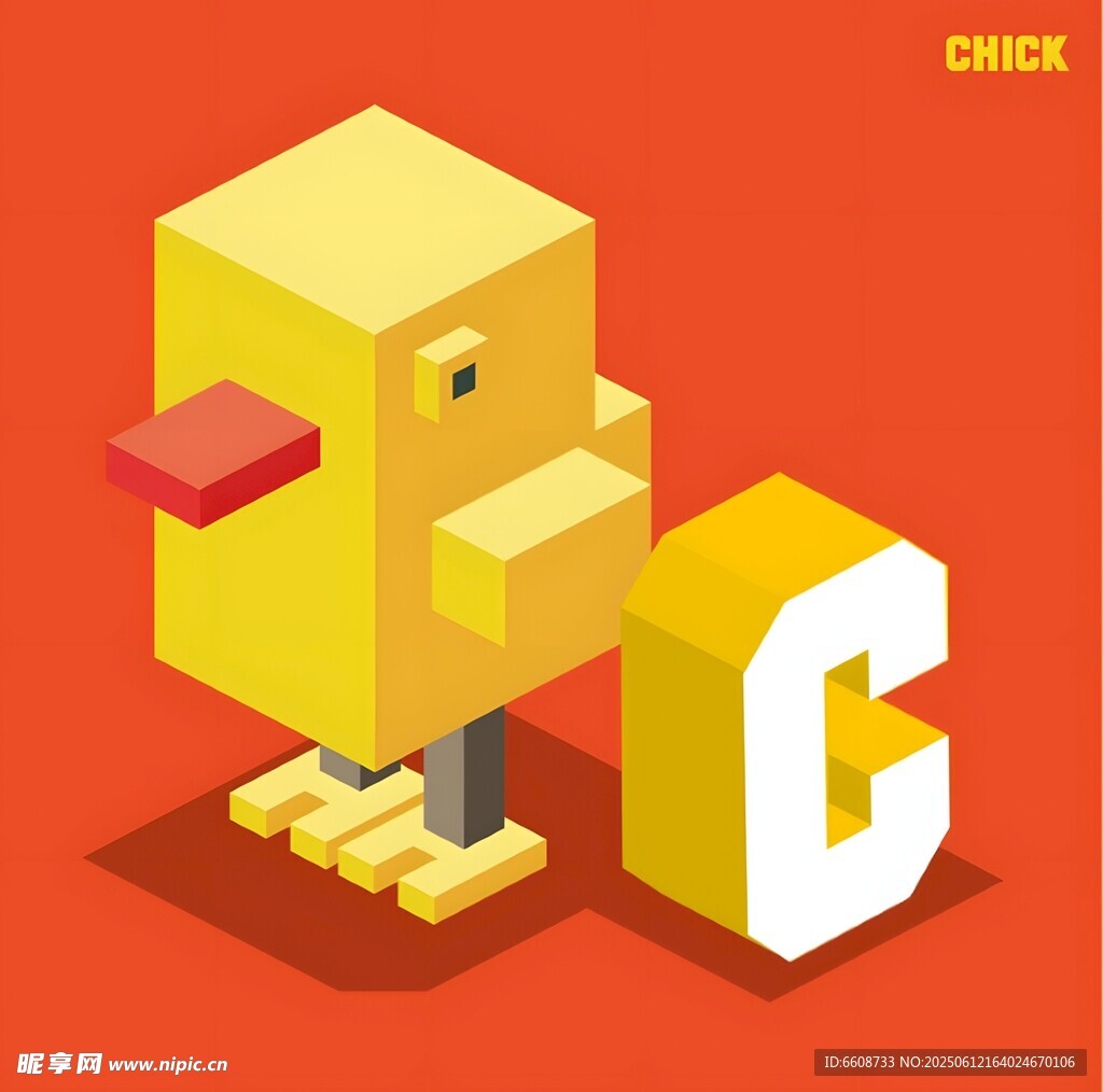 黄色立体小鸡与字母C