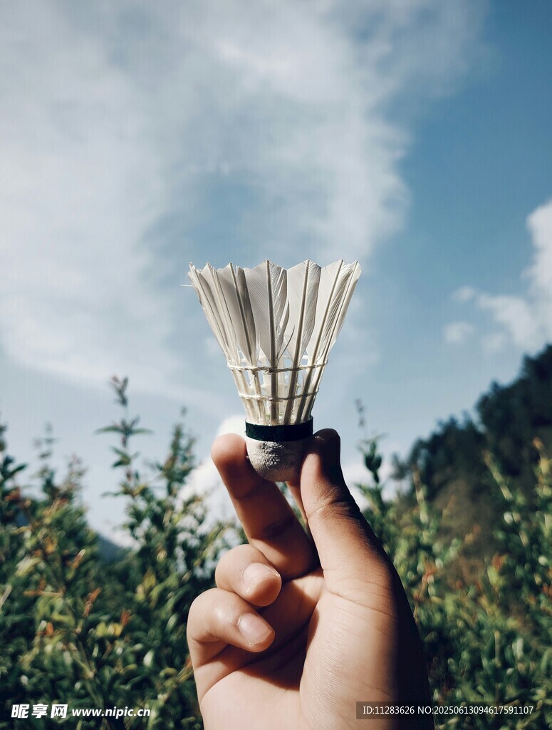 手持羽毛球