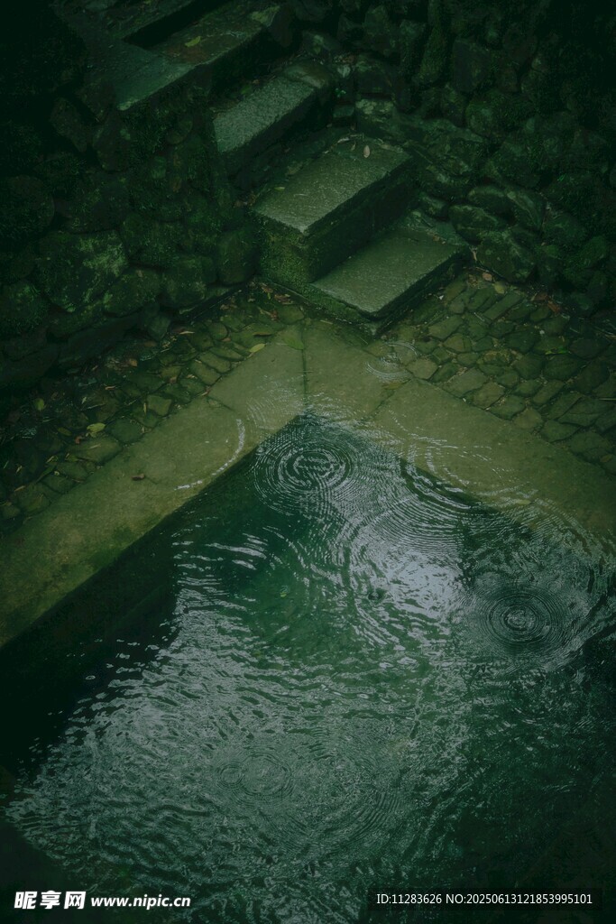 静谧幽潭边的石阶