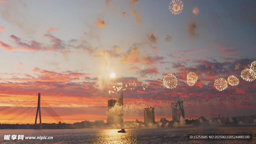 海边日落美景与梦幻泡泡