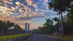 黄昏下的城市道路美景