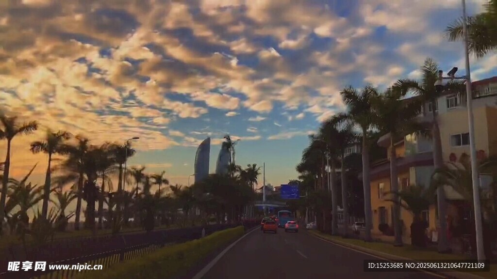 海滨城市黄昏美丽街景