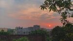夕阳下的城市与绿树景观