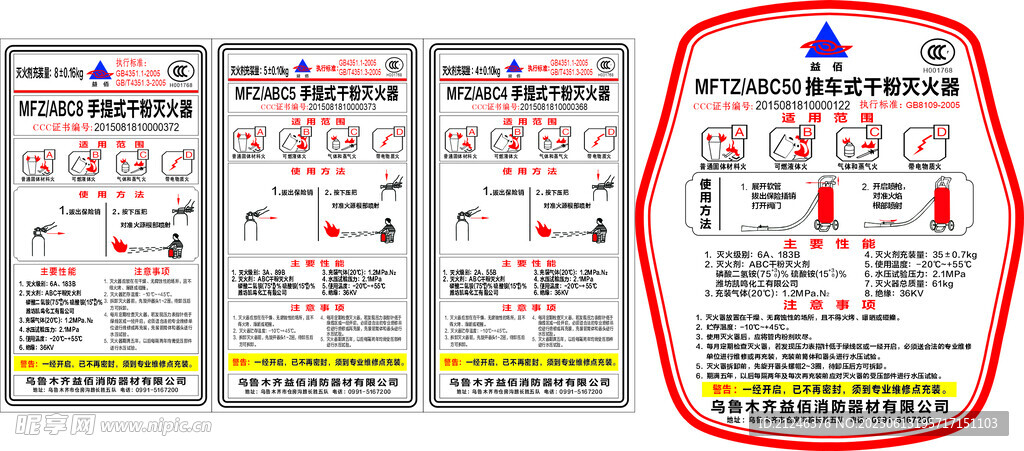 卡通风格灭火器标签