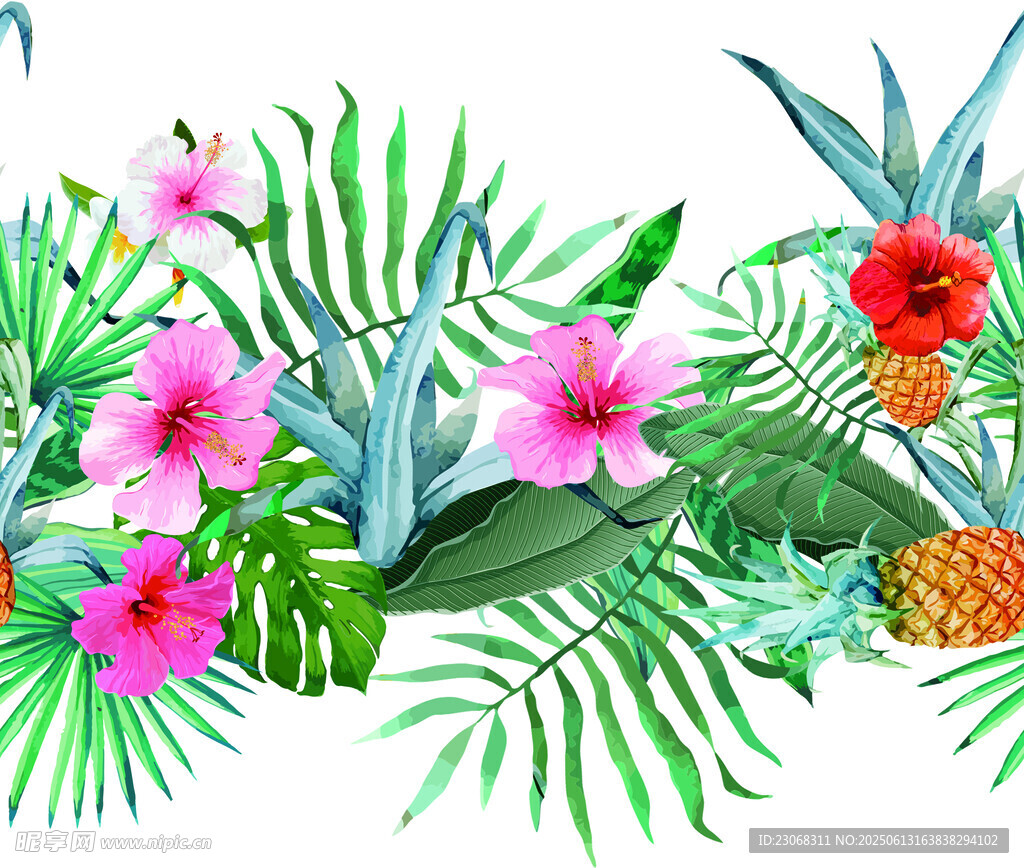热带花卉绿植水彩画