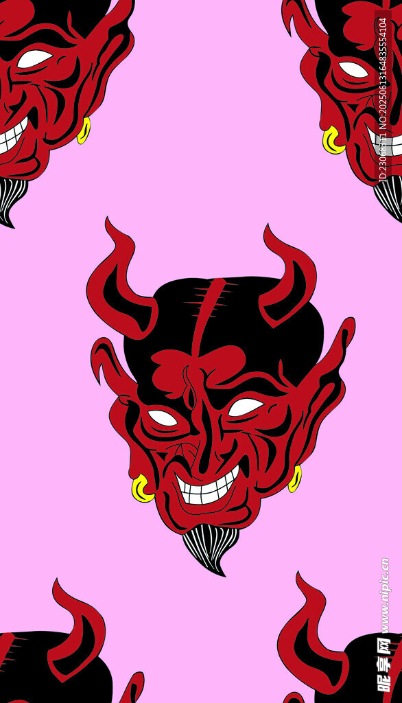 粉色背景的恶魔面具图案