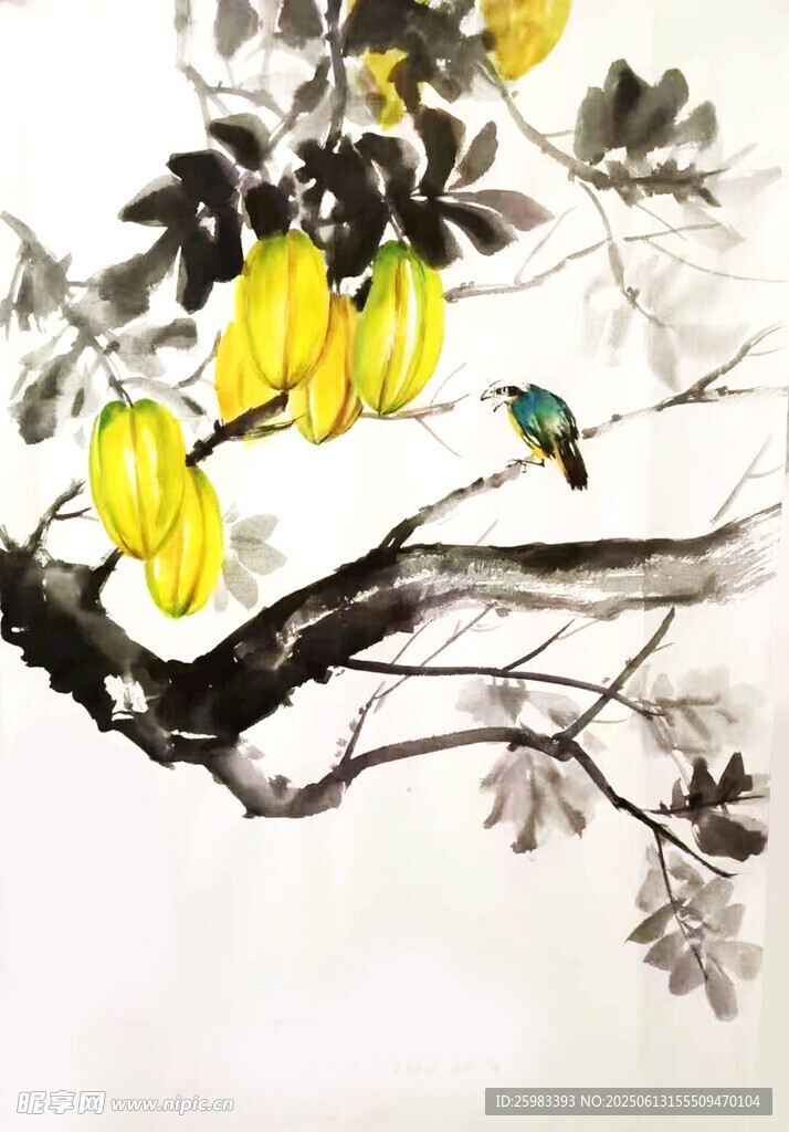 金果栖鸟图