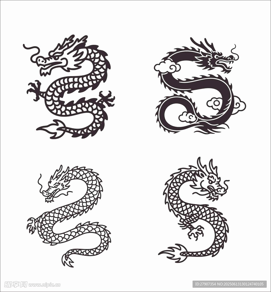 龙纹 线条画简笔画 黑白