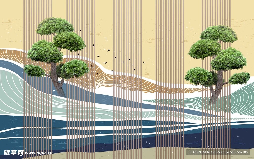 简约山水风景插画