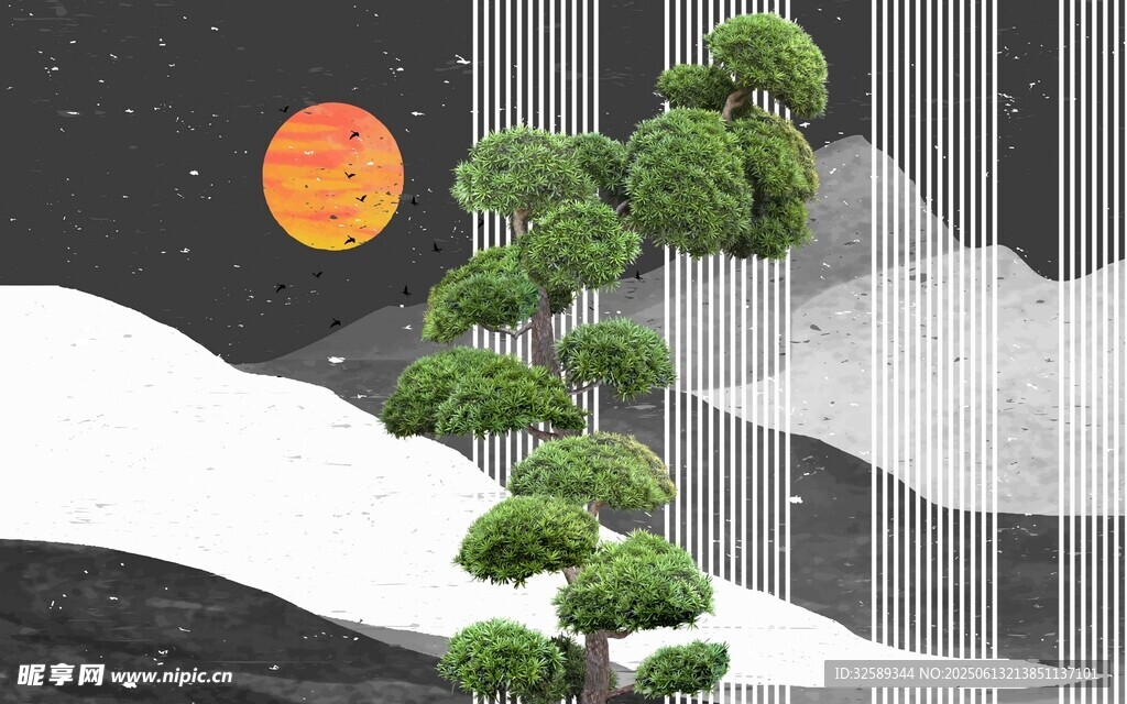 日式枯山水景观中的松树